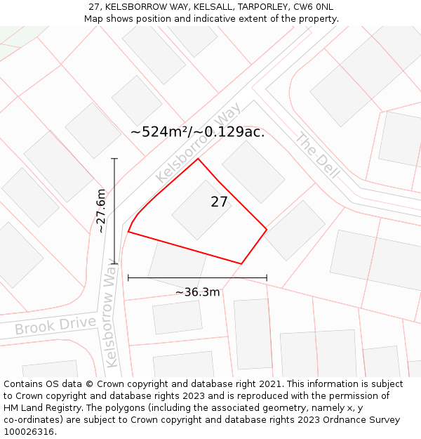 27, KELSBORROW WAY, KELSALL, TARPORLEY, CW6 0NL: Plot and title map