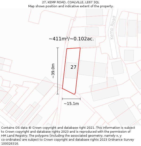 27, KEMP ROAD, COALVILLE, LE67 3QL: Plot and title map