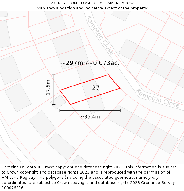27, KEMPTON CLOSE, CHATHAM, ME5 8PW: Plot and title map
