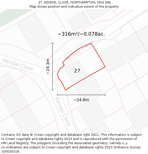 27, KENDAL CLOSE, NORTHAMPTON, NN3 6WJ: Plot and title map