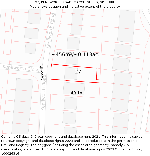 27, KENILWORTH ROAD, MACCLESFIELD, SK11 8PE: Plot and title map
