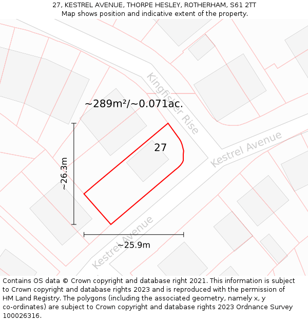 27, KESTREL AVENUE, THORPE HESLEY, ROTHERHAM, S61 2TT: Plot and title map