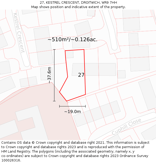 27, KESTREL CRESCENT, DROITWICH, WR9 7HH: Plot and title map