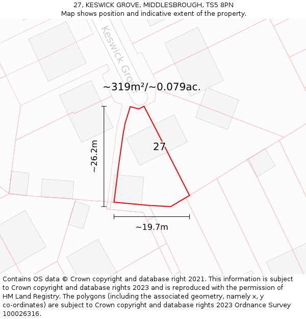 27, KESWICK GROVE, MIDDLESBROUGH, TS5 8PN: Plot and title map