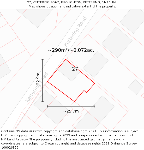 27, KETTERING ROAD, BROUGHTON, KETTERING, NN14 1NL: Plot and title map
