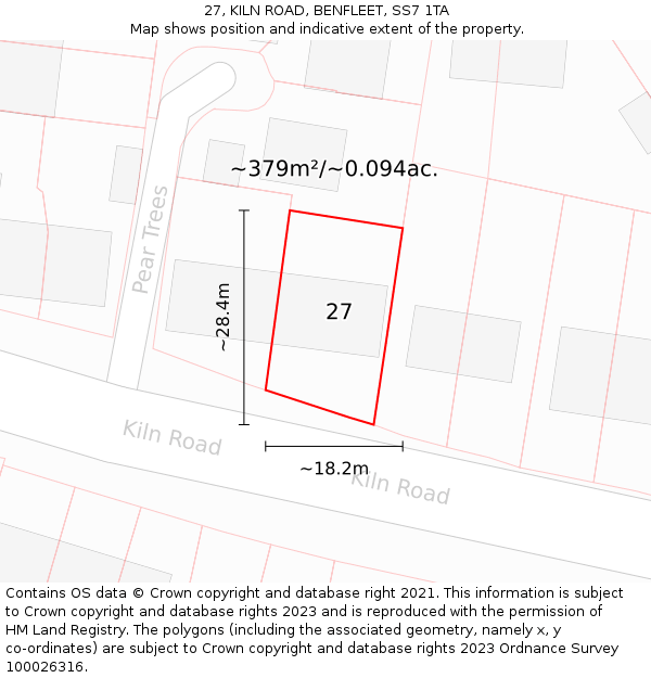 27, KILN ROAD, BENFLEET, SS7 1TA: Plot and title map
