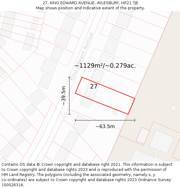 27, KING EDWARD AVENUE, AYLESBURY, HP21 7JE: Plot and title map