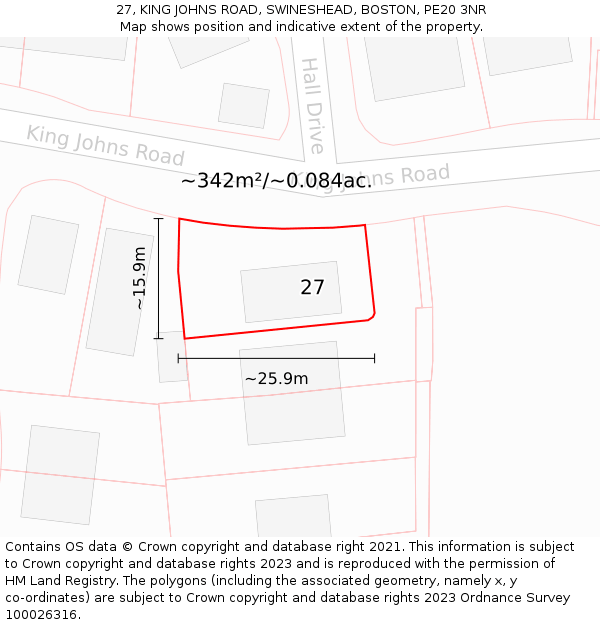 27, KING JOHNS ROAD, SWINESHEAD, BOSTON, PE20 3NR: Plot and title map