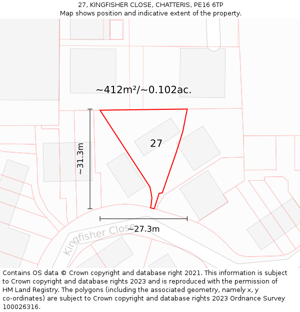 27, KINGFISHER CLOSE, CHATTERIS, PE16 6TP: Plot and title map
