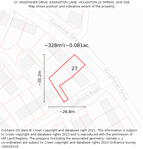 27, KINGFISHER DRIVE, EASINGTON LANE, HOUGHTON LE SPRING, DH5 0GE: Plot and title map