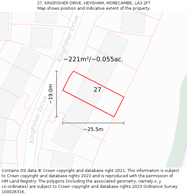 27, KINGFISHER DRIVE, HEYSHAM, MORECAMBE, LA3 2FT: Plot and title map