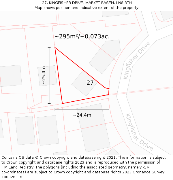 27, KINGFISHER DRIVE, MARKET RASEN, LN8 3TH: Plot and title map