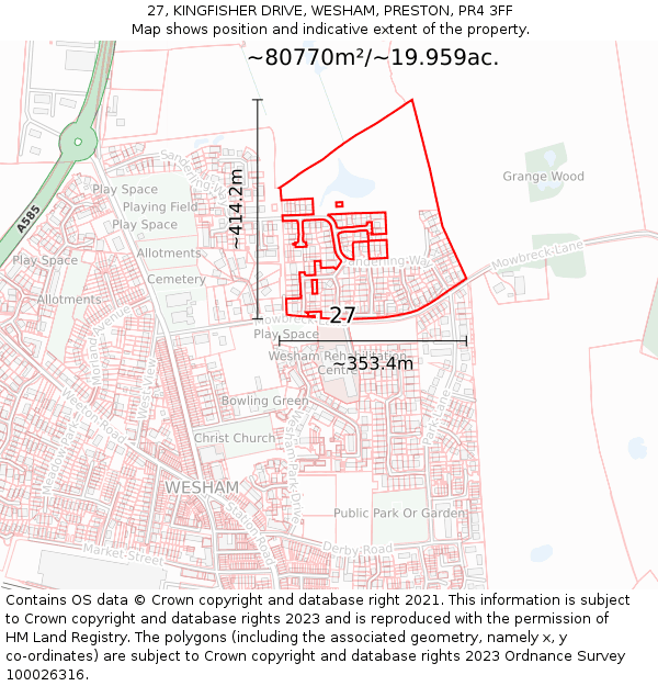 27, KINGFISHER DRIVE, WESHAM, PRESTON, PR4 3FF: Plot and title map