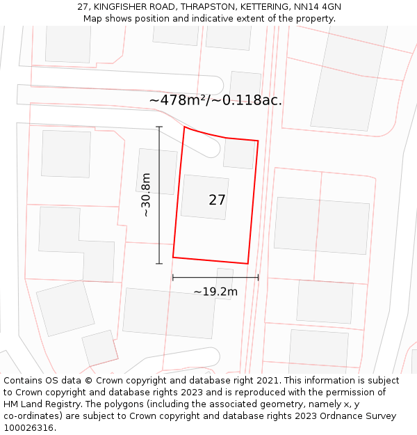 27, KINGFISHER ROAD, THRAPSTON, KETTERING, NN14 4GN: Plot and title map