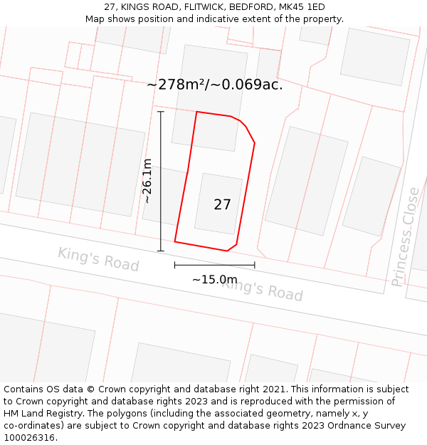 27, KINGS ROAD, FLITWICK, BEDFORD, MK45 1ED: Plot and title map