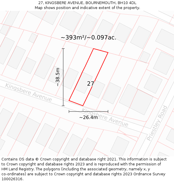 27, KINGSBERE AVENUE, BOURNEMOUTH, BH10 4DL: Plot and title map