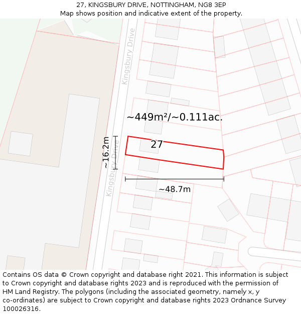 27, KINGSBURY DRIVE, NOTTINGHAM, NG8 3EP: Plot and title map