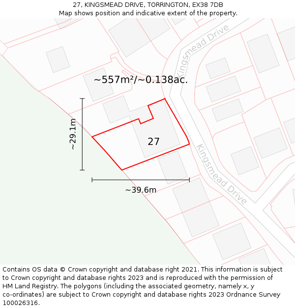 27, KINGSMEAD DRIVE, TORRINGTON, EX38 7DB: Plot and title map