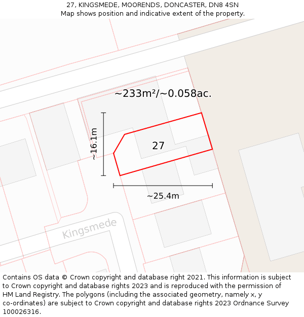 27, KINGSMEDE, MOORENDS, DONCASTER, DN8 4SN: Plot and title map