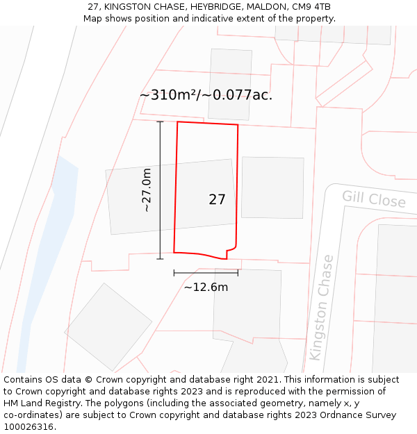 27, KINGSTON CHASE, HEYBRIDGE, MALDON, CM9 4TB: Plot and title map