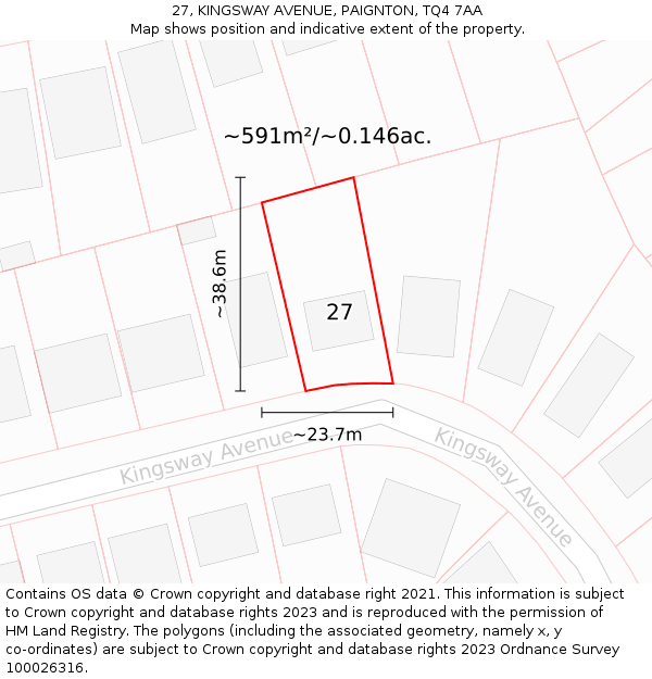 27, KINGSWAY AVENUE, PAIGNTON, TQ4 7AA: Plot and title map