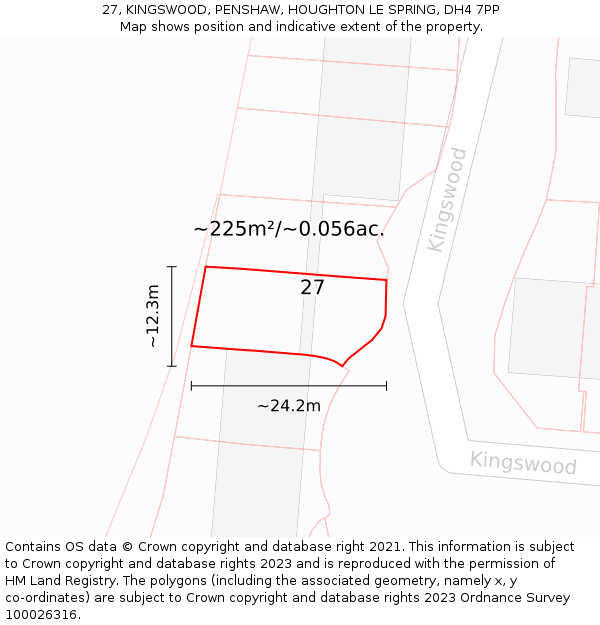 27, KINGSWOOD, PENSHAW, HOUGHTON LE SPRING, DH4 7PP: Plot and title map