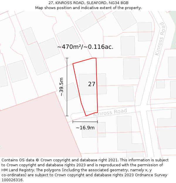 27, KINROSS ROAD, SLEAFORD, NG34 8GB: Plot and title map