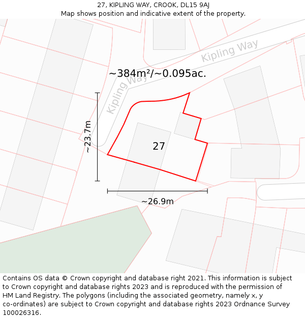 27, KIPLING WAY, CROOK, DL15 9AJ: Plot and title map