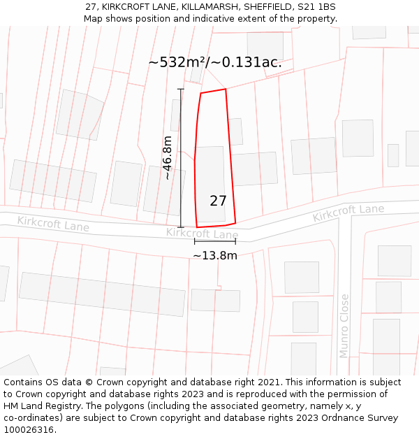 27, KIRKCROFT LANE, KILLAMARSH, SHEFFIELD, S21 1BS: Plot and title map