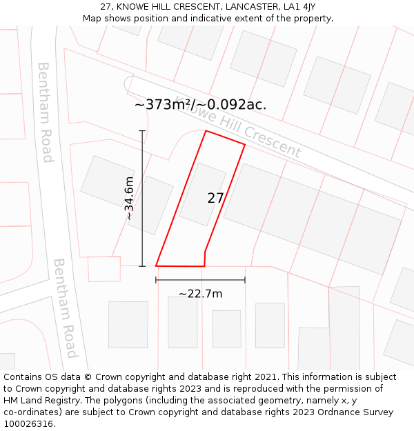 27, KNOWE HILL CRESCENT, LANCASTER, LA1 4JY: Plot and title map