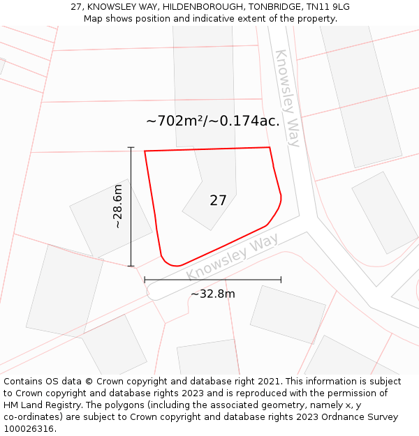 27, KNOWSLEY WAY, HILDENBOROUGH, TONBRIDGE, TN11 9LG: Plot and title map
