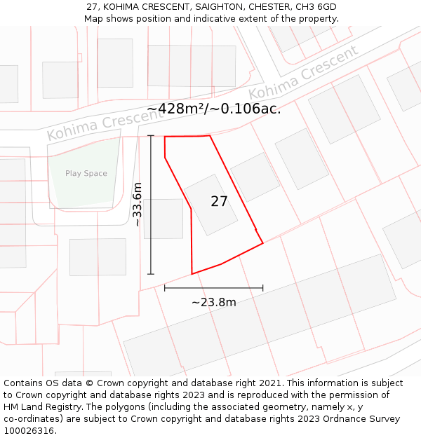 27, KOHIMA CRESCENT, SAIGHTON, CHESTER, CH3 6GD: Plot and title map