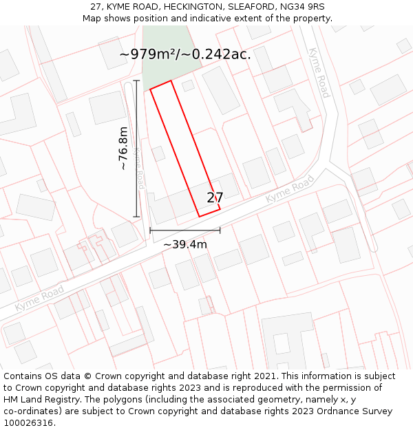 27, KYME ROAD, HECKINGTON, SLEAFORD, NG34 9RS: Plot and title map