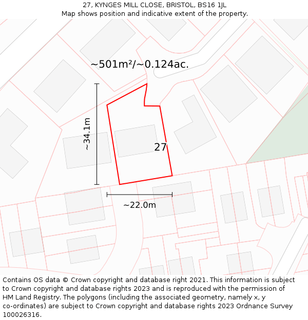 27, KYNGES MILL CLOSE, BRISTOL, BS16 1JL: Plot and title map