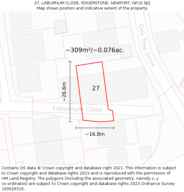 27, LABURNUM CLOSE, ROGERSTONE, NEWPORT, NP10 9JQ: Plot and title map