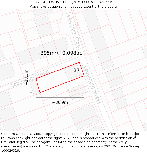 27, LABURNUM STREET, STOURBRIDGE, DY8 4NX: Plot and title map