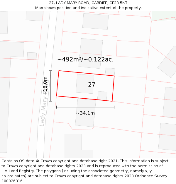 27, LADY MARY ROAD, CARDIFF, CF23 5NT: Plot and title map