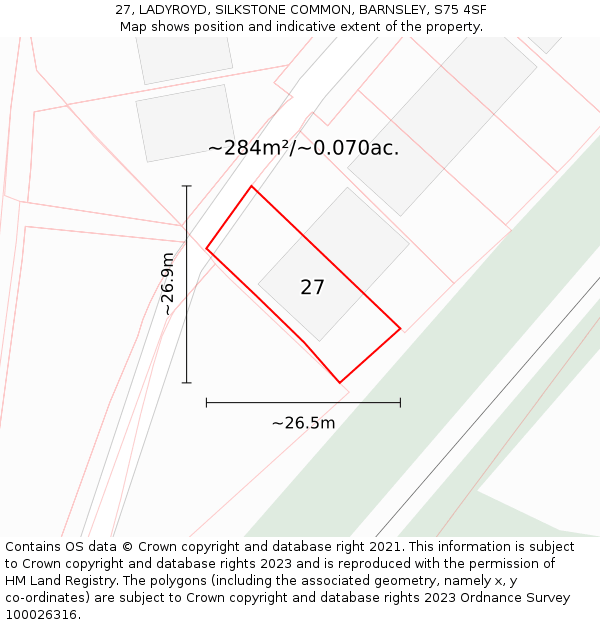 27, LADYROYD, SILKSTONE COMMON, BARNSLEY, S75 4SF: Plot and title map