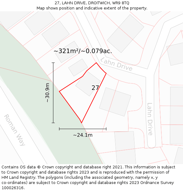 27, LAHN DRIVE, DROITWICH, WR9 8TQ: Plot and title map