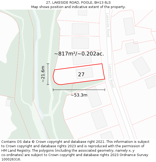 27, LAKESIDE ROAD, POOLE, BH13 6LS: Plot and title map