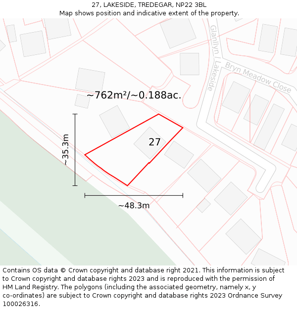 27, LAKESIDE, TREDEGAR, NP22 3BL: Plot and title map