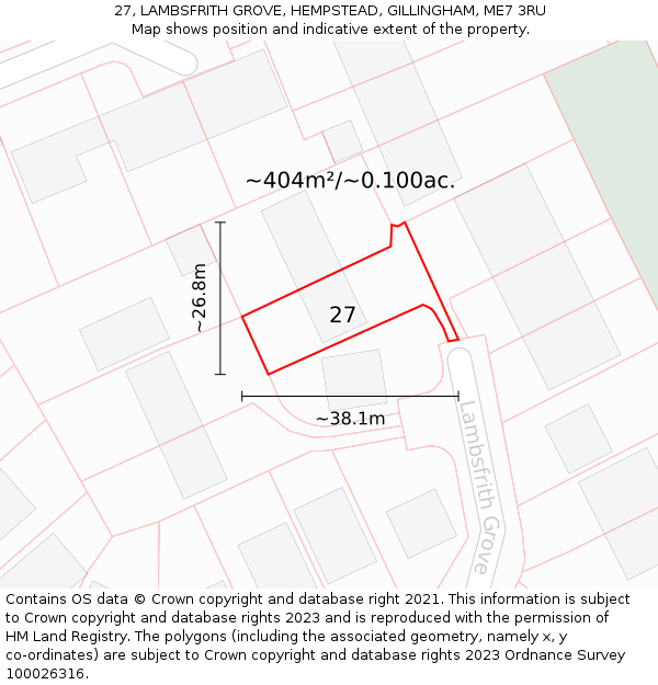 27, LAMBSFRITH GROVE, HEMPSTEAD, GILLINGHAM, ME7 3RU: Plot and title map