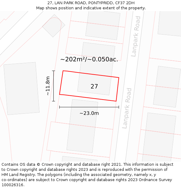 27, LAN PARK ROAD, PONTYPRIDD, CF37 2DH: Plot and title map