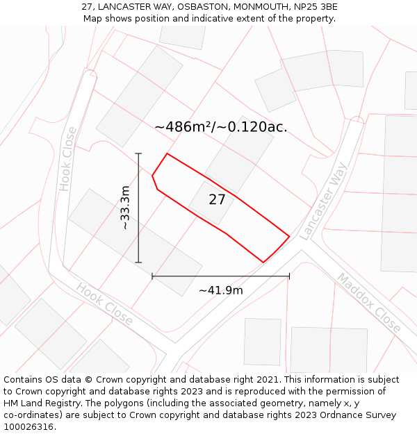 27, LANCASTER WAY, OSBASTON, MONMOUTH, NP25 3BE: Plot and title map