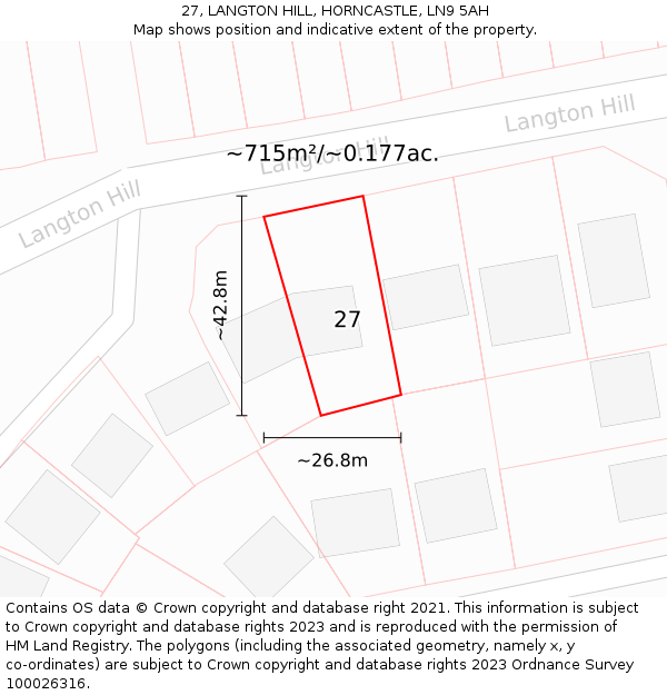 27, LANGTON HILL, HORNCASTLE, LN9 5AH: Plot and title map