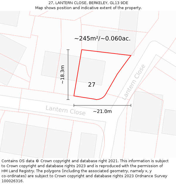 27, LANTERN CLOSE, BERKELEY, GL13 9DE: Plot and title map