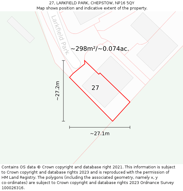 27, LARKFIELD PARK, CHEPSTOW, NP16 5QY: Plot and title map