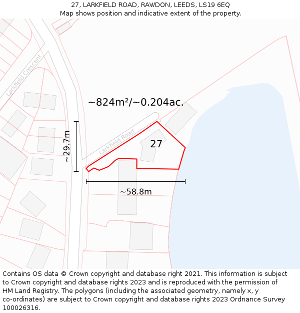 27, LARKFIELD ROAD, RAWDON, LEEDS, LS19 6EQ: Plot and title map