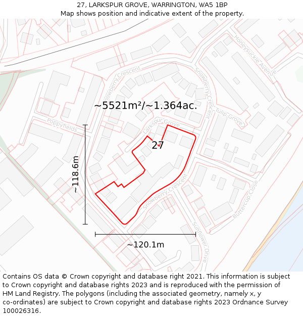 27, LARKSPUR GROVE, WARRINGTON, WA5 1BP: Plot and title map