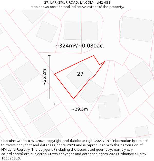 27, LARKSPUR ROAD, LINCOLN, LN2 4SS: Plot and title map